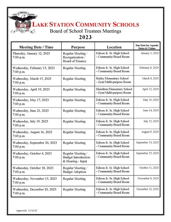 2023 Board Meetings 